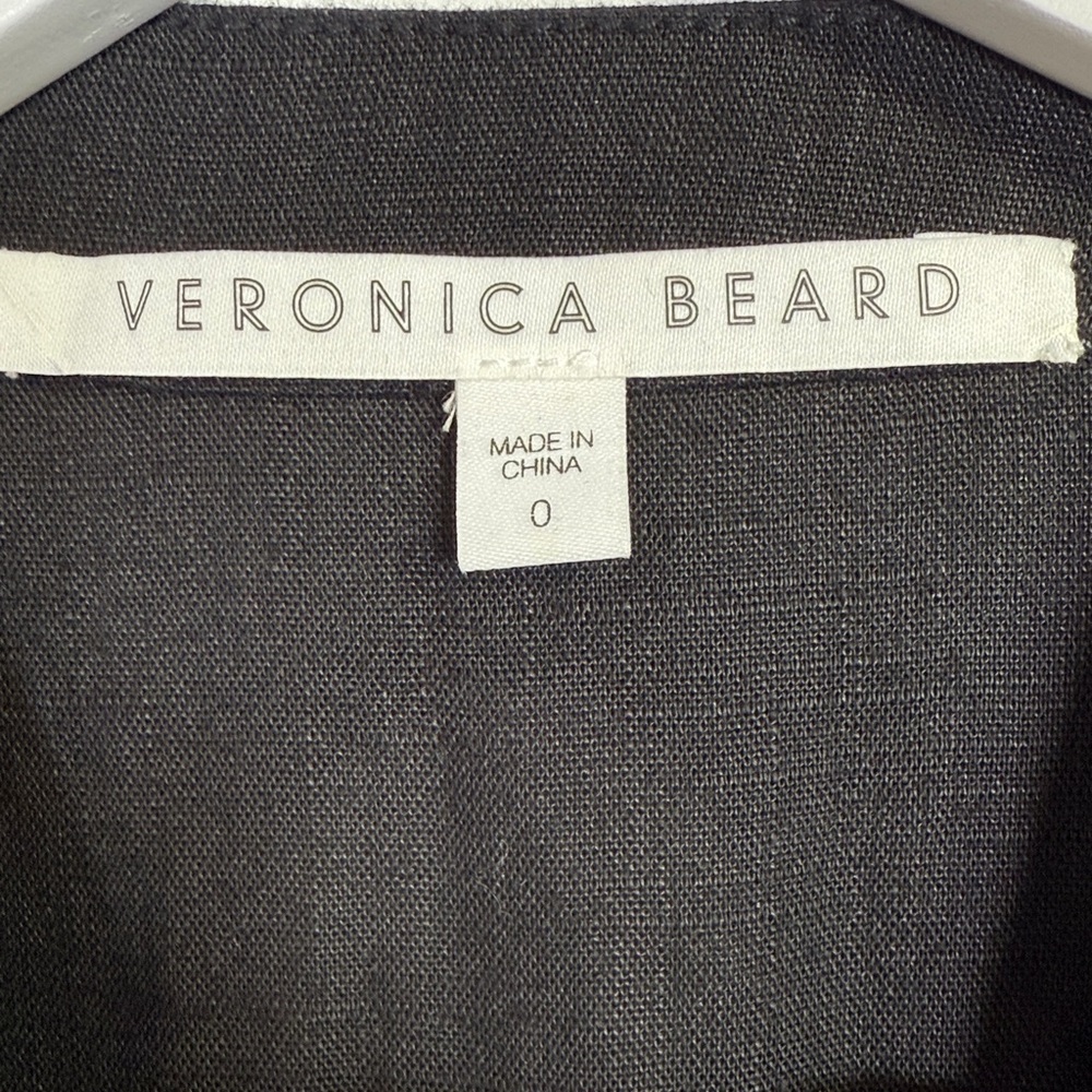 Veronica Beard Giana Black Tie Waist Button Midi Linen Dress W2092 Sz 0 - Picture 7 of 10
